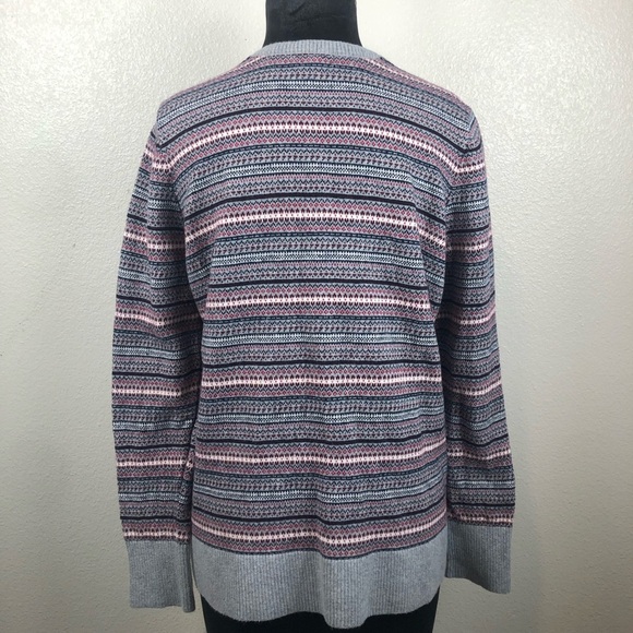 L.L. Bean Cardigan Fair Isle Cotton Cashmere Blend Sweater Gray Pink Size Large - Picture 4 of 14